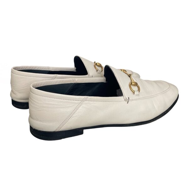 GUCCI Brixton Ivory Cream Leather Classic Horsebit Slides Loafers Mules \\ 38 - Picture 5 of 13